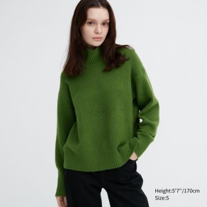Uniqlo Souffle Yarn High Neck Jumper Pullover Damen Grün | 84916YNWM