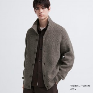 Uniqlo Souffle Yarn Low Gauge Grandad Collar Cardigan Pullover Herren Braun | 70512GYCI