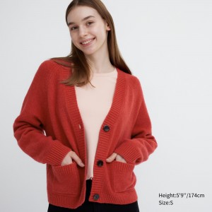 Uniqlo Souffle Yarn Short Cardigan Pullover Damen Rot | 54693YQJL