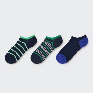 Uniqlo Striped Short Socks Three Pairs Socken Damen Navy | 59163JHVL