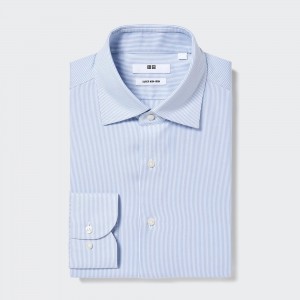 Uniqlo Super Non Iron Regular Fit Striped Shirt Semi Cutaway Collar Hemd Herren Blau | 30518VGCP
