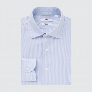 Uniqlo Super Non Iron Slim Fit Striped Shirt Semi Cutaway Collar Hemd Herren Blau | 51834AECZ