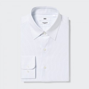 Uniqlo Super Non Iron Slim Fit Striped Shirt Regular Collar Hemd Herren Blau | 90261ECBR