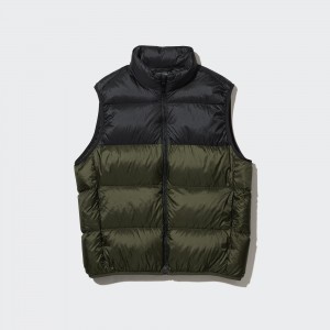 Uniqlo Ultra Light Down Colour Block Vest Jacken Herren Olivgrün | 68492HSUJ
