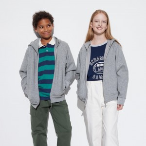 Uniqlo Ultra Stretch Dry Sweat Zipped Hoodie Hoodie Kinder Grau | 29083KTEB