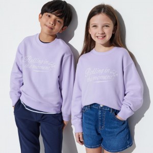 Uniqlo Ultra Stretch Graphic Sweatshirt Hoodie Kinder Helllila | 84215ZOME