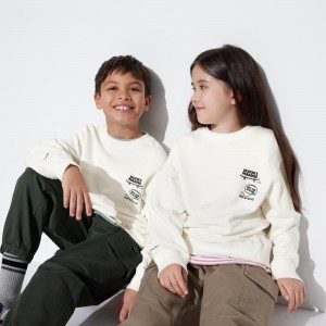 Uniqlo Ultra Stretch Graphic Sweatshirt Hoodie Kinder Weiß | 71243BWDM