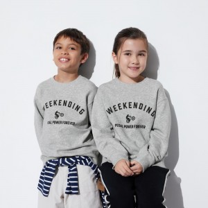 Uniqlo Ultra Stretch Graphic Sweatshirt Hoodie Kinder Grau | 60413KTCB