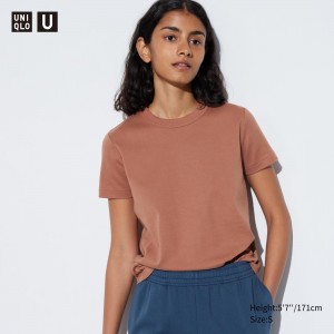 Uniqlo Uniqlo U Crew Neck Short Sleeved T-Shirt T-shirts Damen Braun | 78592AMSW