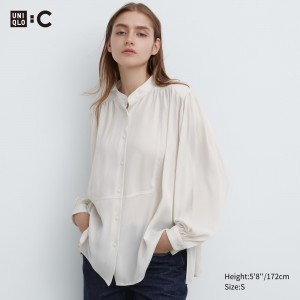 Uniqlo Volume Blouse Bluse Damen Weiß | 81230QXVC