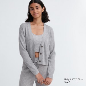 Uniqlo Washable Knit Ribbed Cardigan Pullover Damen Grau | 79648SEGP