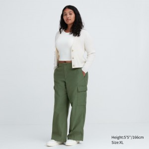 Uniqlo Wide Straight Leg Cargo Trousers Oberteile Damen Grün | 35680JYNX
