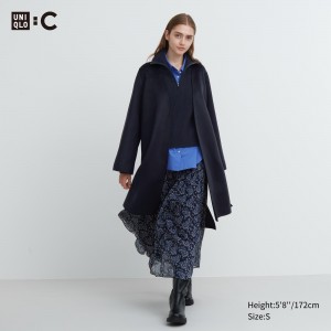 Uniqlo Wool Blend Wrap Coat Jacken Damen Navy | 73209SJIB